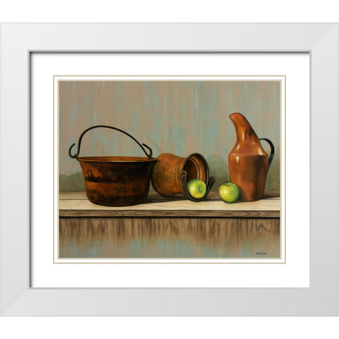 Rustic Cooking Pots White Modern Wood Framed Art Print with Double Matting by Zaccheo, John