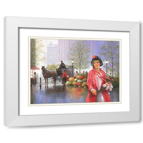 Central Park Flower Market White Modern Wood Framed Art Print with Double Matting by Zaccheo, John