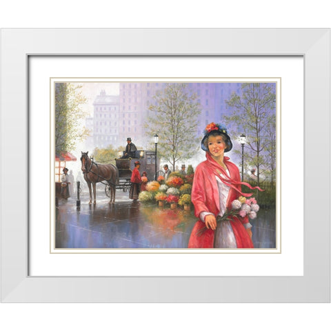 Central Park Flower Market White Modern Wood Framed Art Print with Double Matting by Zaccheo, John