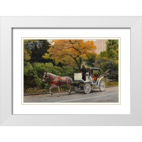 Carriage At Central Park White Modern Wood Framed Art Print with Double Matting by Zaccheo, John