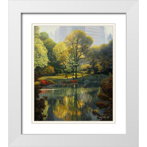 Reflection Of The Park White Modern Wood Framed Art Print with Double Matting by Zaccheo, John