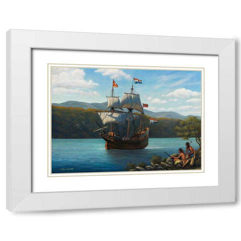 Half Moon On The Hudson White Modern Wood Framed Art Print with Double Matting by Zaccheo, John