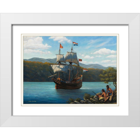 Half Moon On The Hudson White Modern Wood Framed Art Print with Double Matting by Zaccheo, John