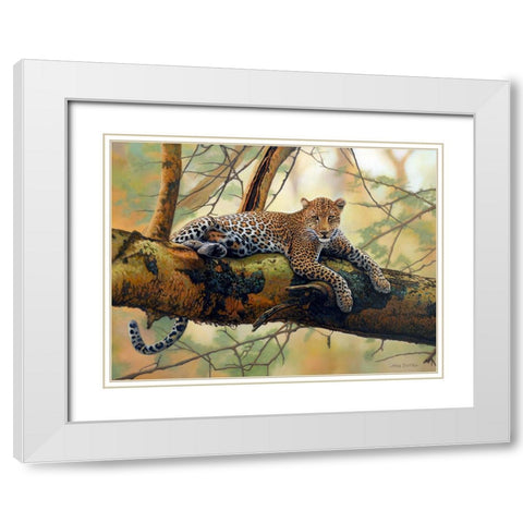 African Leopard White Modern Wood Framed Art Print with Double Matting by Zaccheo, John