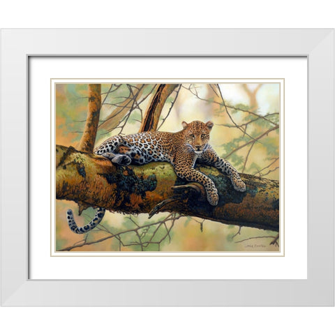 African Leopard White Modern Wood Framed Art Print with Double Matting by Zaccheo, John