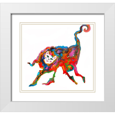 Cat 5 Legs White Modern Wood Framed Art Print with Double Matting by Kwerki Studios