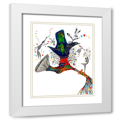 Hornblower With Seal Hat White Modern Wood Framed Art Print with Double Matting by Kwerki Studios