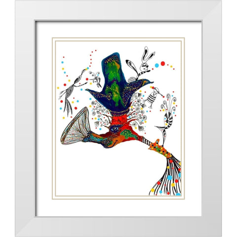 Hornblower With Seal Hat White Modern Wood Framed Art Print with Double Matting by Kwerki Studios