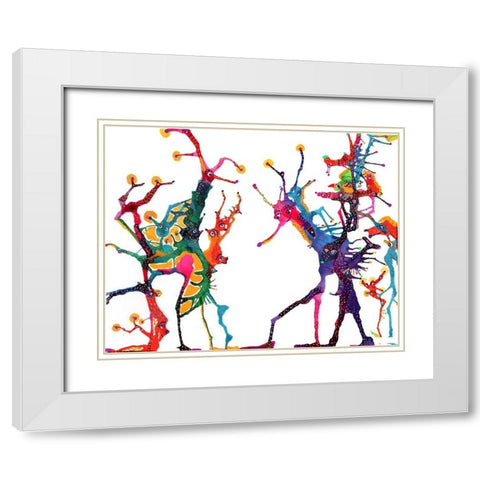 Mr. Grasshopper And Friends White Modern Wood Framed Art Print with Double Matting by Kwerki Studios