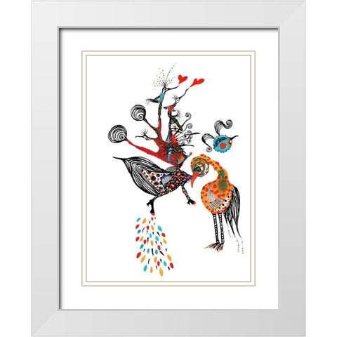 Woodland Butterfly Floating Bunny White Modern Wood Framed Art Print with Double Matting by Kwerki Studios