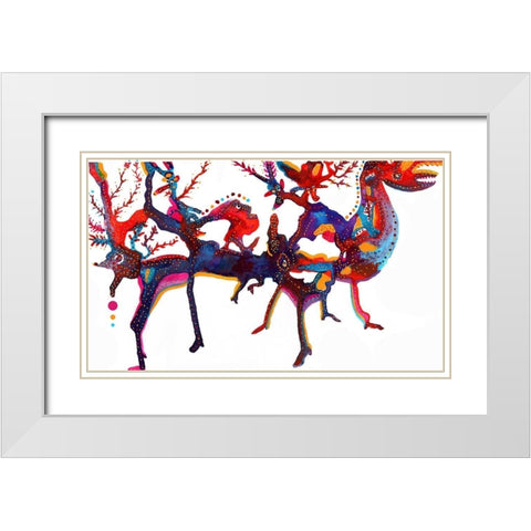 Woodland Creatures White Modern Wood Framed Art Print with Double Matting by Kwerki Studios