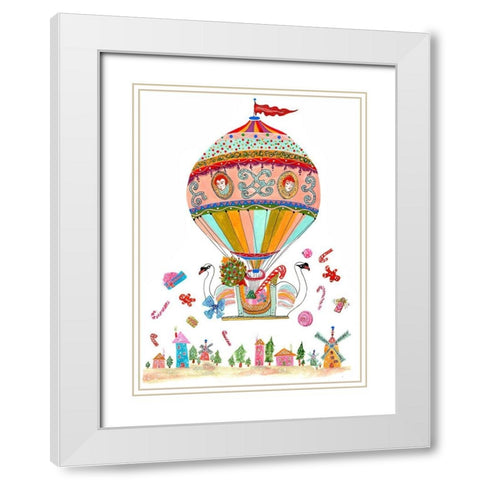 Ornament Hot Air Balloon White Modern Wood Framed Art Print with Double Matting by Kwerki Studios