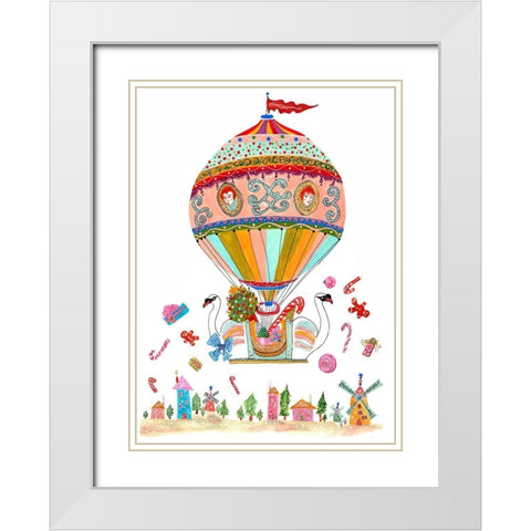 Ornament Hot Air Balloon White Modern Wood Framed Art Print with Double Matting by Kwerki Studios