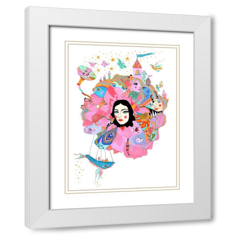 Bloom White Modern Wood Framed Art Print with Double Matting by Kwerki Studios