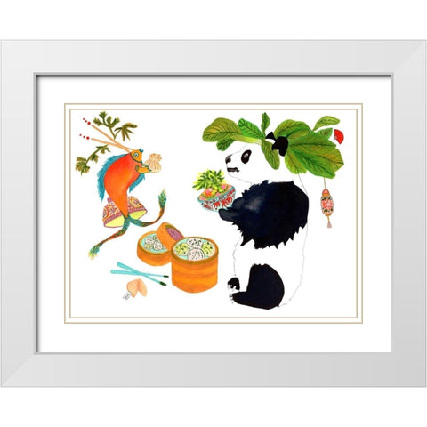 Bok Choy Panda Chopstix Fish White Modern Wood Framed Art Print with Double Matting by Kwerki Studios
