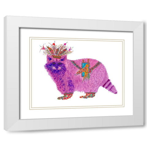 Fiora Raccoon Princess White Modern Wood Framed Art Print with Double Matting by Kwerki Studios