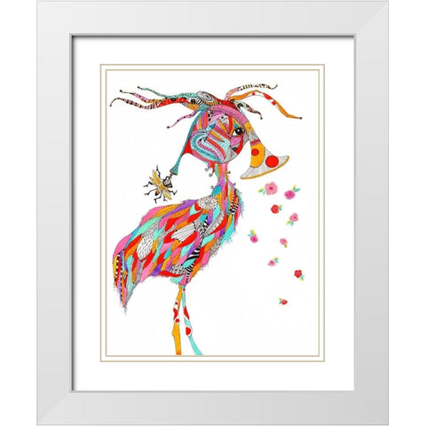 French Horn Bird White Modern Wood Framed Art Print with Double Matting by Kwerki Studios