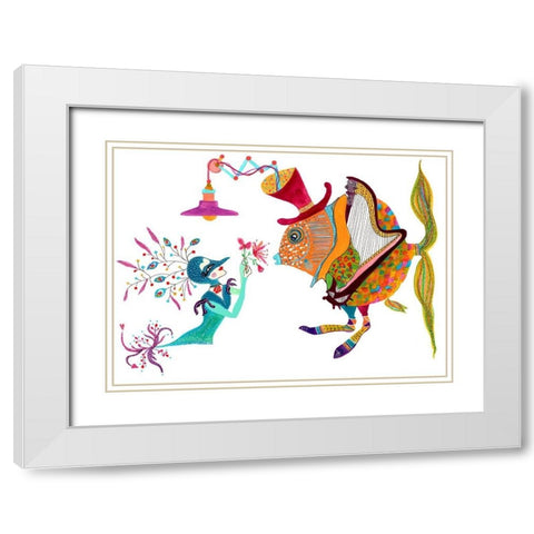 Harp Fishman White Modern Wood Framed Art Print with Double Matting by Kwerki Studios