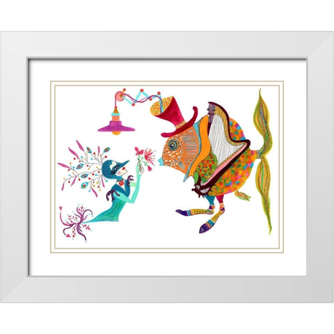 Harp Fishman White Modern Wood Framed Art Print with Double Matting by Kwerki Studios