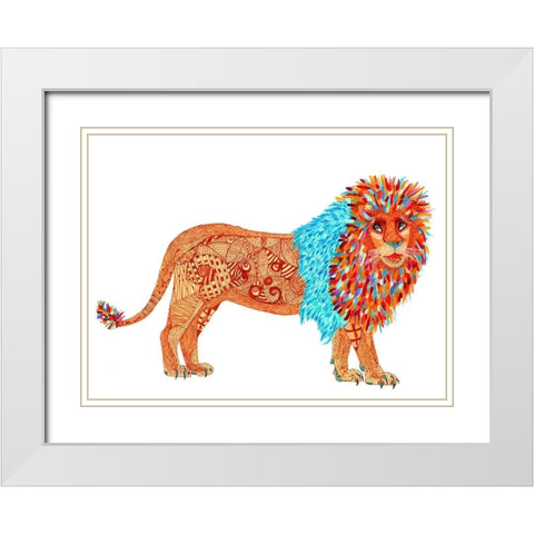 Jeffery Lion White Modern Wood Framed Art Print with Double Matting by Kwerki Studios
