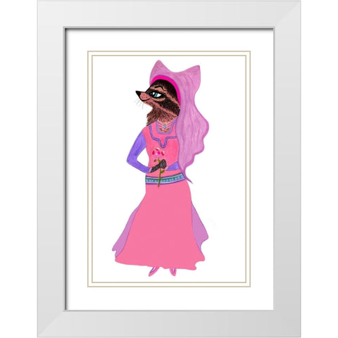 Marian Racoon White Modern Wood Framed Art Print with Double Matting by Kwerki Studios
