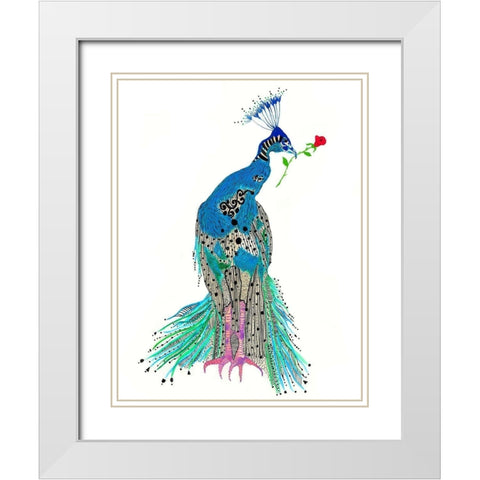 Pippy Peacock White Modern Wood Framed Art Print with Double Matting by Kwerki Studios