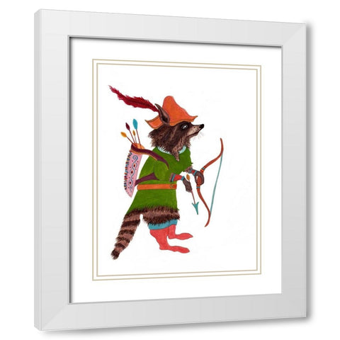 Robinhood Racoon White Modern Wood Framed Art Print with Double Matting by Kwerki Studios