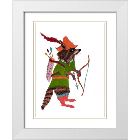 Robinhood Racoon White Modern Wood Framed Art Print with Double Matting by Kwerki Studios