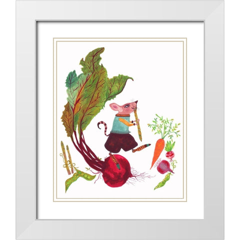 Sigmund and Asparagus Flute White Modern Wood Framed Art Print with Double Matting by Kwerki Studios