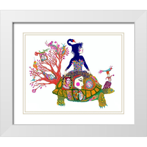 Tortoise Carnival White Modern Wood Framed Art Print with Double Matting by Kwerki Studios