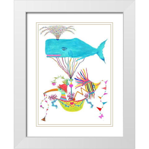 Whale Balloon White Modern Wood Framed Art Print with Double Matting by Kwerki Studios