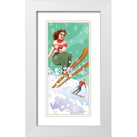 Vintage Skiers White Modern Wood Framed Art Print with Double Matting by Hunter, Larry