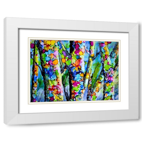 Birches with Bling White Modern Wood Framed Art Print with Double Matting by Art by Leslie Franklin