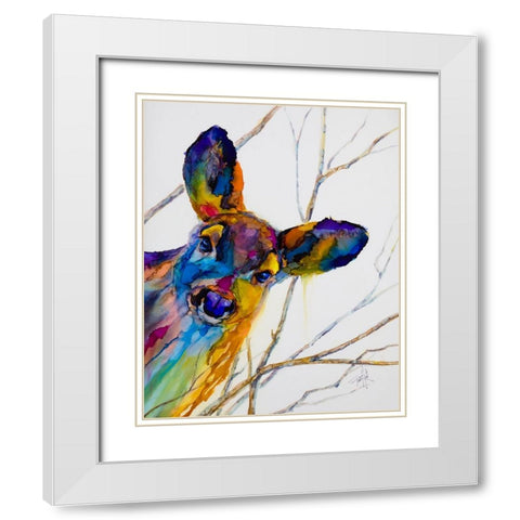 Oh Deer White Modern Wood Framed Art Print with Double Matting by Art by Leslie Franklin