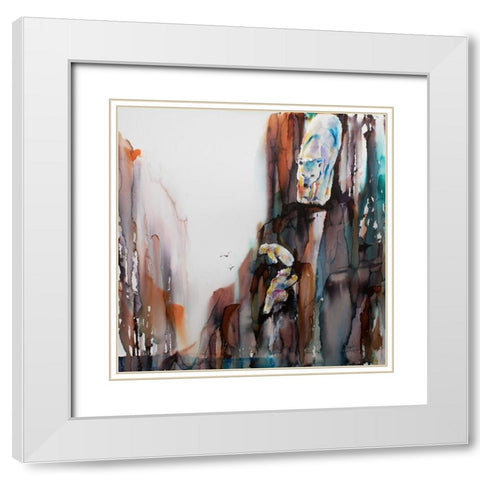 Bears on the Rocks White Modern Wood Framed Art Print with Double Matting by Art by Leslie Franklin