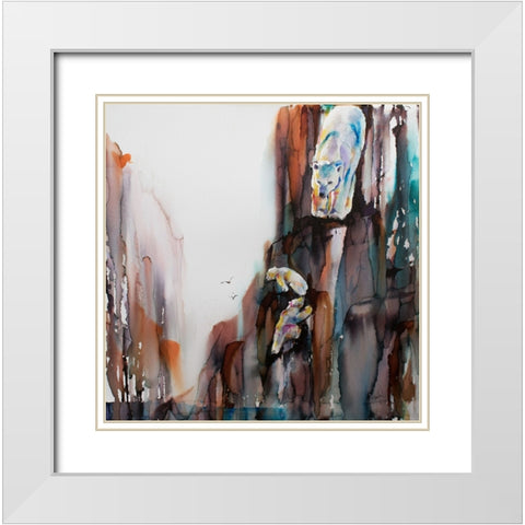 Bears on the Rocks White Modern Wood Framed Art Print with Double Matting by Art by Leslie Franklin
