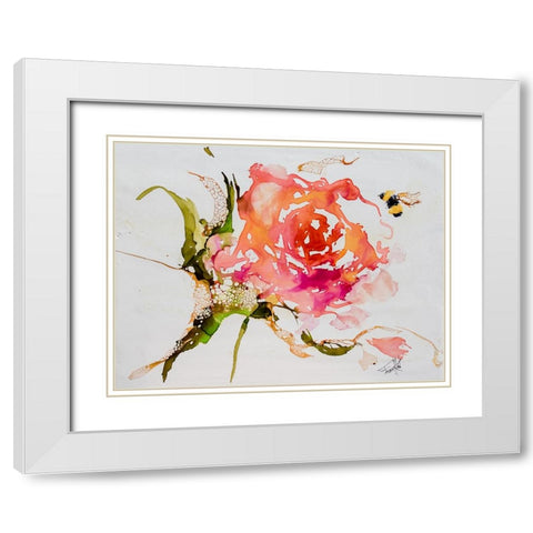 Buzy Pollinating White Modern Wood Framed Art Print with Double Matting by Art by Leslie Franklin