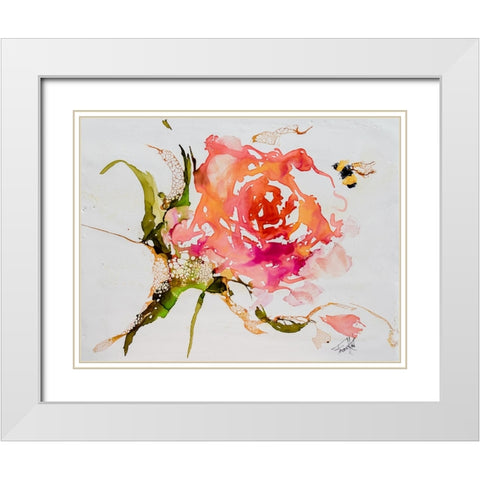 Buzy Pollinating White Modern Wood Framed Art Print with Double Matting by Art by Leslie Franklin