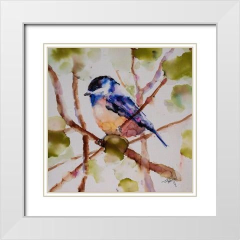 Chickadee Dee Dee White Modern Wood Framed Art Print with Double Matting by Art by Leslie Franklin