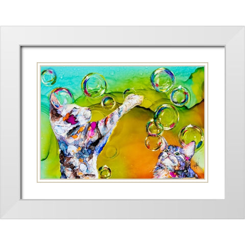 Double Bubble White Modern Wood Framed Art Print with Double Matting by Art by Leslie Franklin