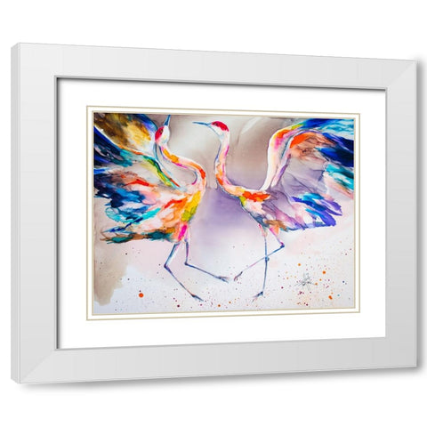 The Dating Crane White Modern Wood Framed Art Print with Double Matting by Art by Leslie Franklin