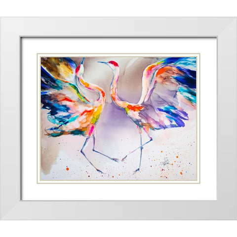 The Dating Crane White Modern Wood Framed Art Print with Double Matting by Art by Leslie Franklin
