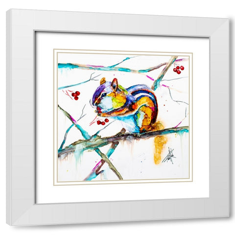 Chipmunk Cheeks White Modern Wood Framed Art Print with Double Matting by Art by Leslie Franklin
