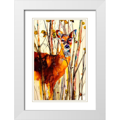 Oh Deer 2 White Modern Wood Framed Art Print with Double Matting by Art by Leslie Franklin