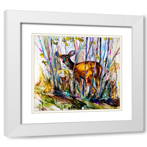 Oh Deer Me, I See Three White Modern Wood Framed Art Print with Double Matting by Art by Leslie Franklin