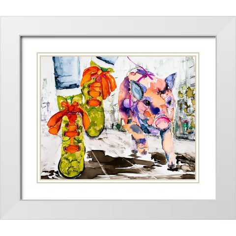 Walk Your Hog in Fluevogs White Modern Wood Framed Art Print with Double Matting by Art by Leslie Franklin