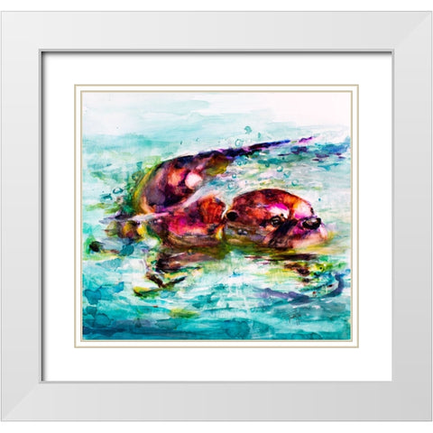 Water Otter White Modern Wood Framed Art Print with Double Matting by Art by Leslie Franklin