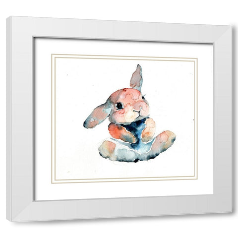 Color Trend sitting bunny White Modern Wood Framed Art Print with Double Matting by Art by Leslie Franklin