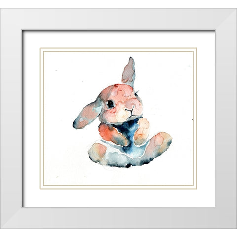Color Trend sitting bunny White Modern Wood Framed Art Print with Double Matting by Art by Leslie Franklin