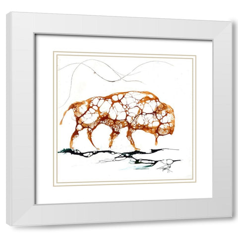 Cellular Bison White Modern Wood Framed Art Print with Double Matting by Art by Leslie Franklin